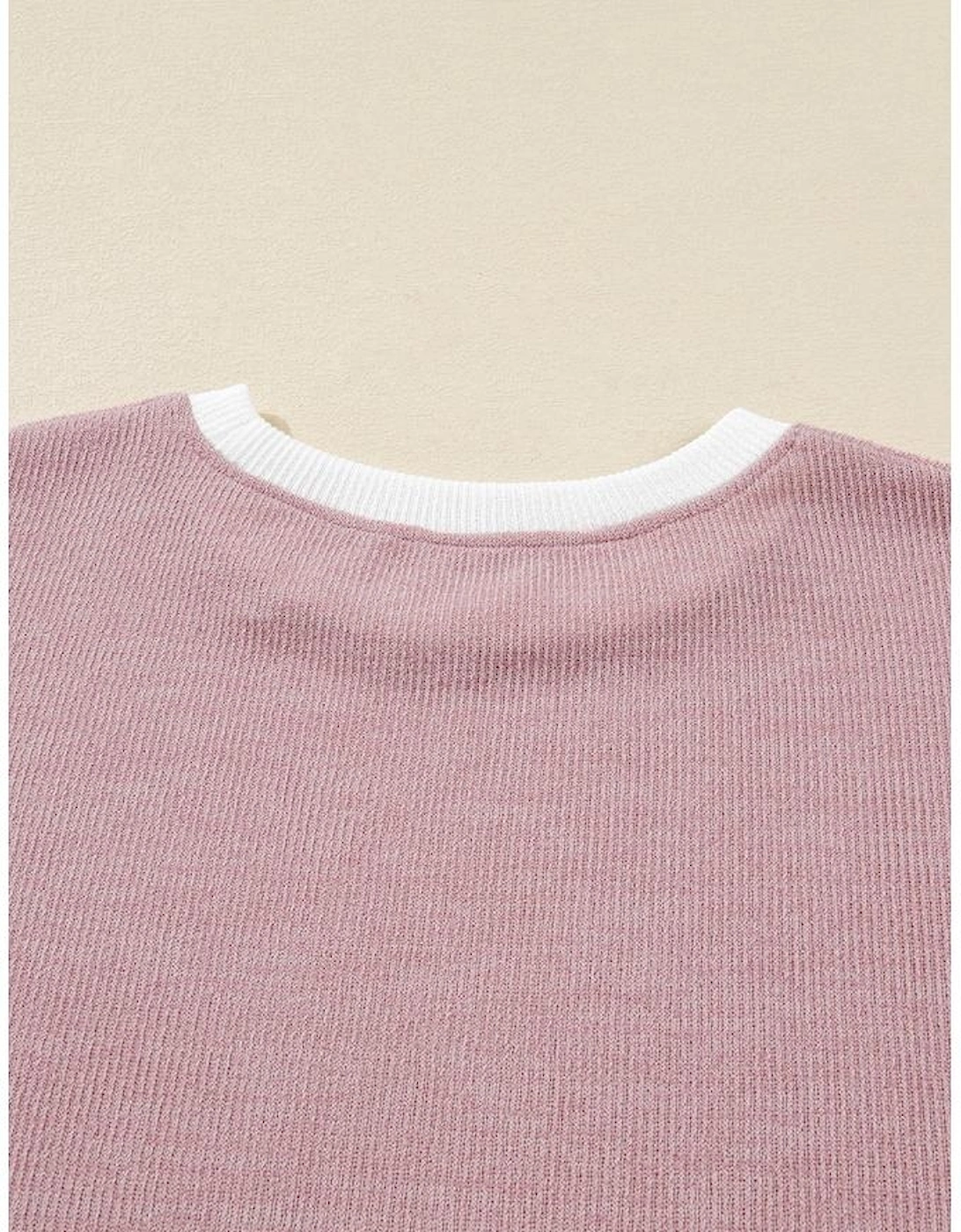 Light Pink Contrast Trim Knitted Drop Shoulder Plus Size Top