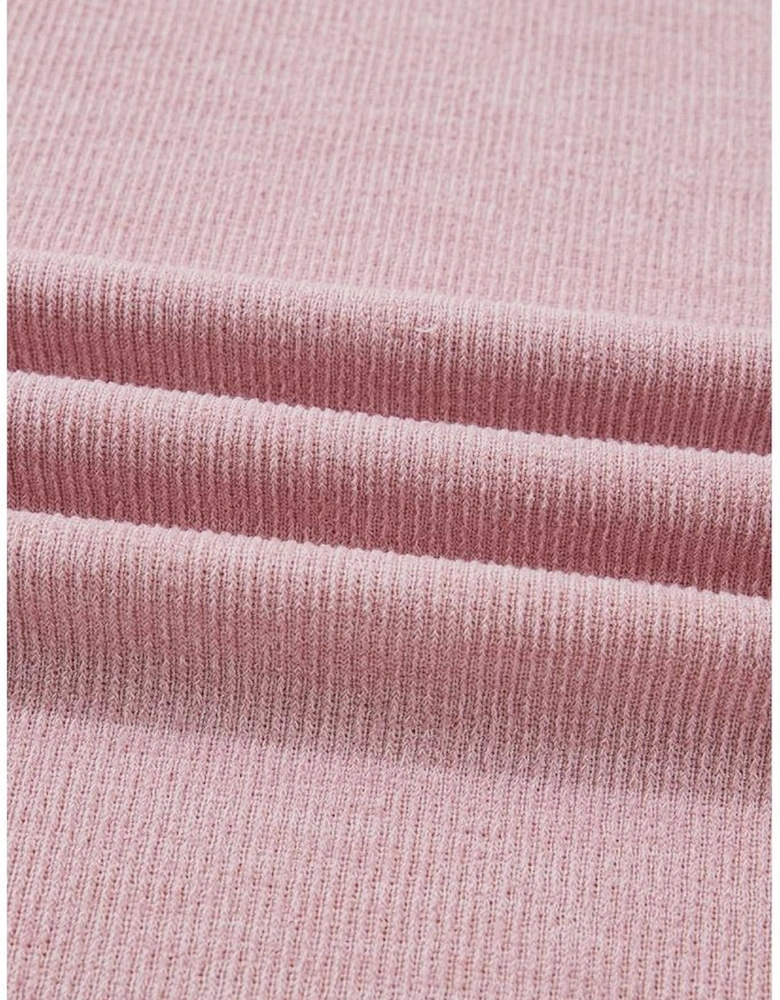 Light Pink Contrast Trim Knitted Drop Shoulder Plus Size Top