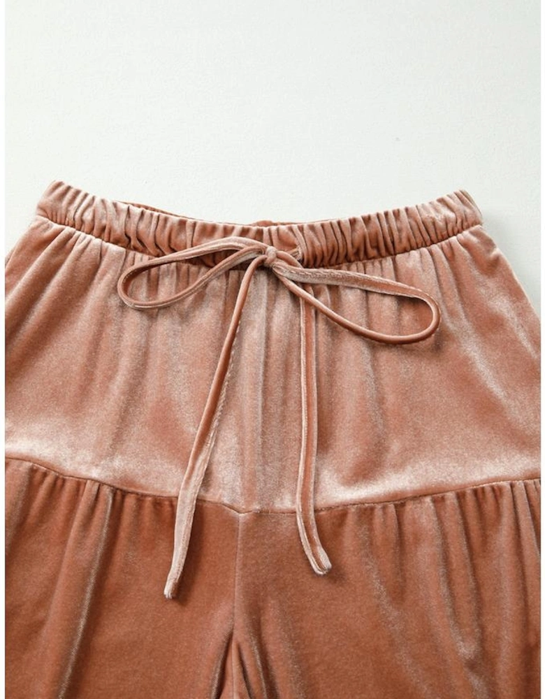 Straw Yellow Mineral Wash Lace-up High Waist Tiered Bell Bottom Pants