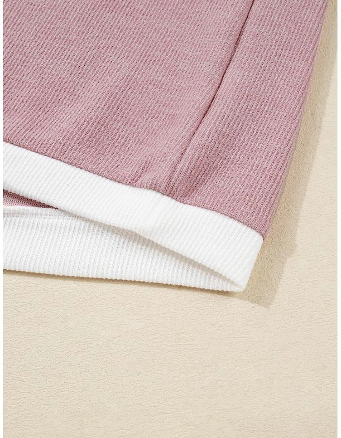 Light Pink Contrast Trim Knitted Drop Shoulder Plus Size Top