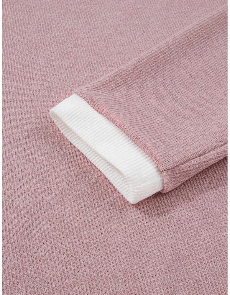 Light Pink Contrast Trim Knitted Drop Shoulder Plus Size Top