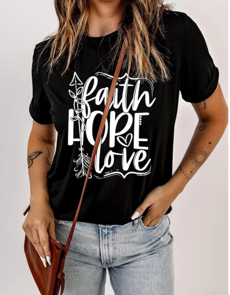 Black Faith Hope Love Graphic T Shirt