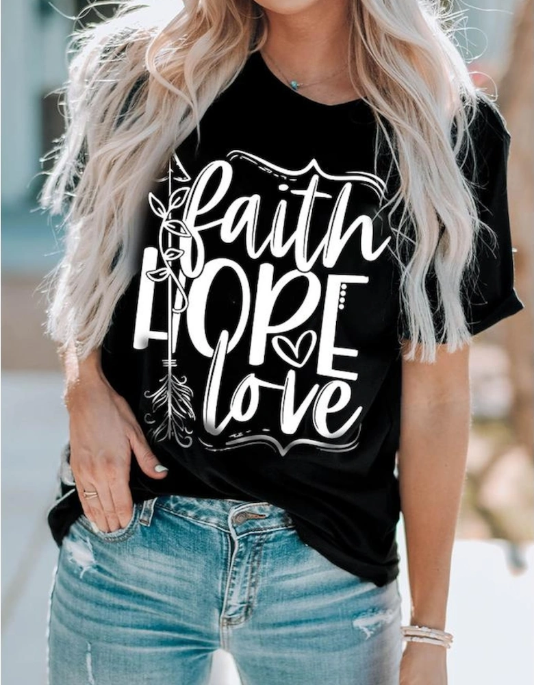 Black Faith Hope Love Graphic T Shirt