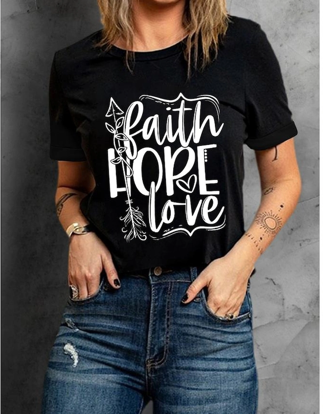 Black Faith Hope Love Graphic T Shirt