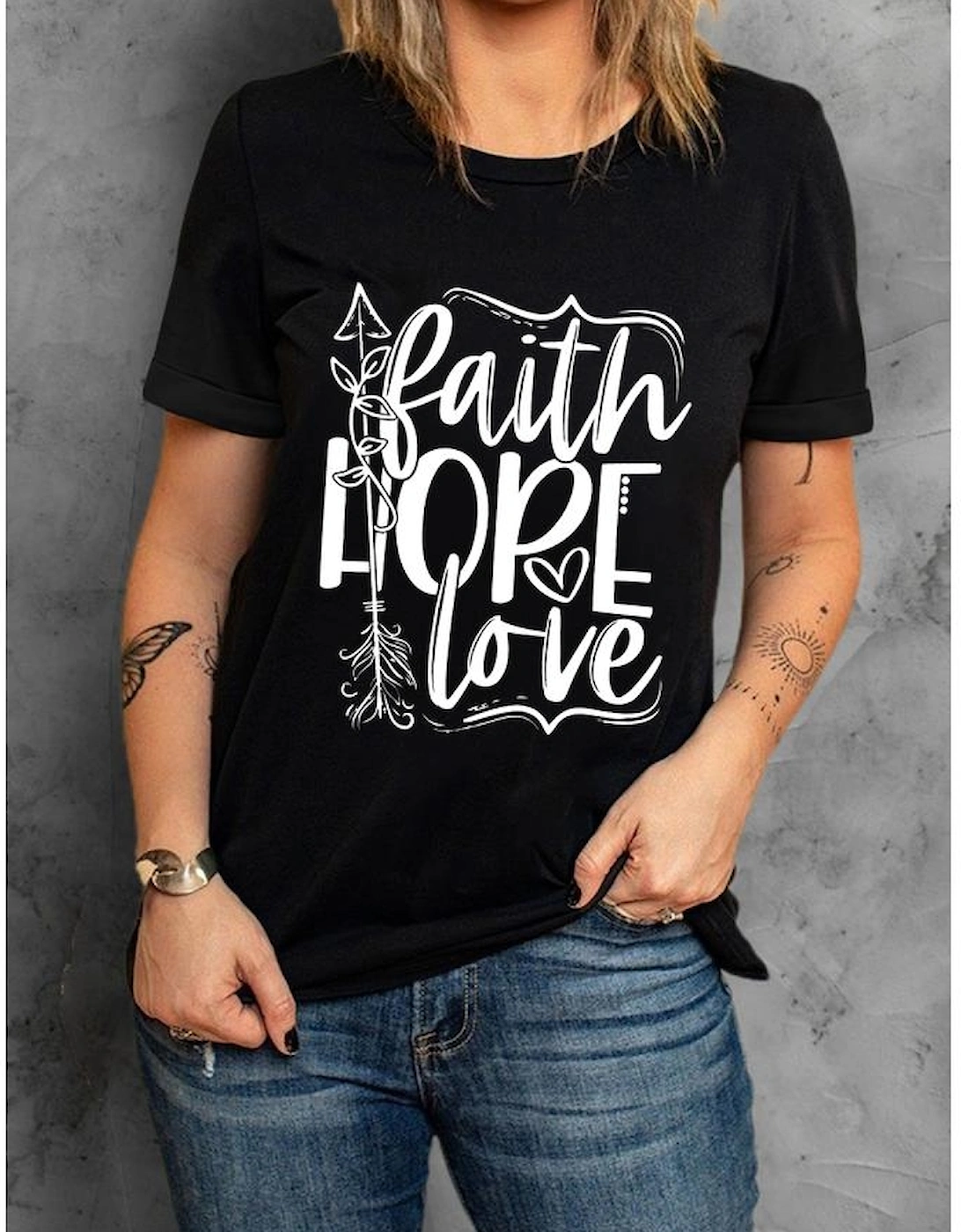 Black Faith Hope Love Graphic T Shirt