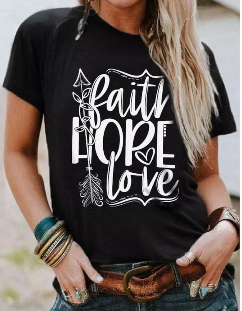 Black Faith Hope Love Graphic T Shirt