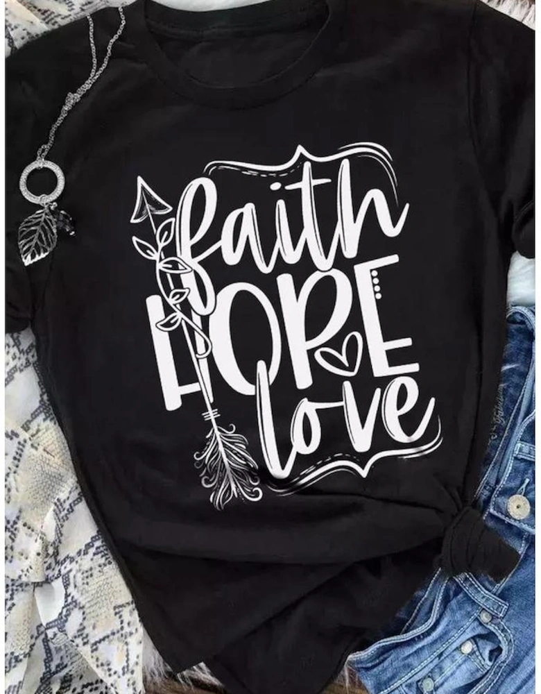 Black Faith Hope Love Graphic T Shirt