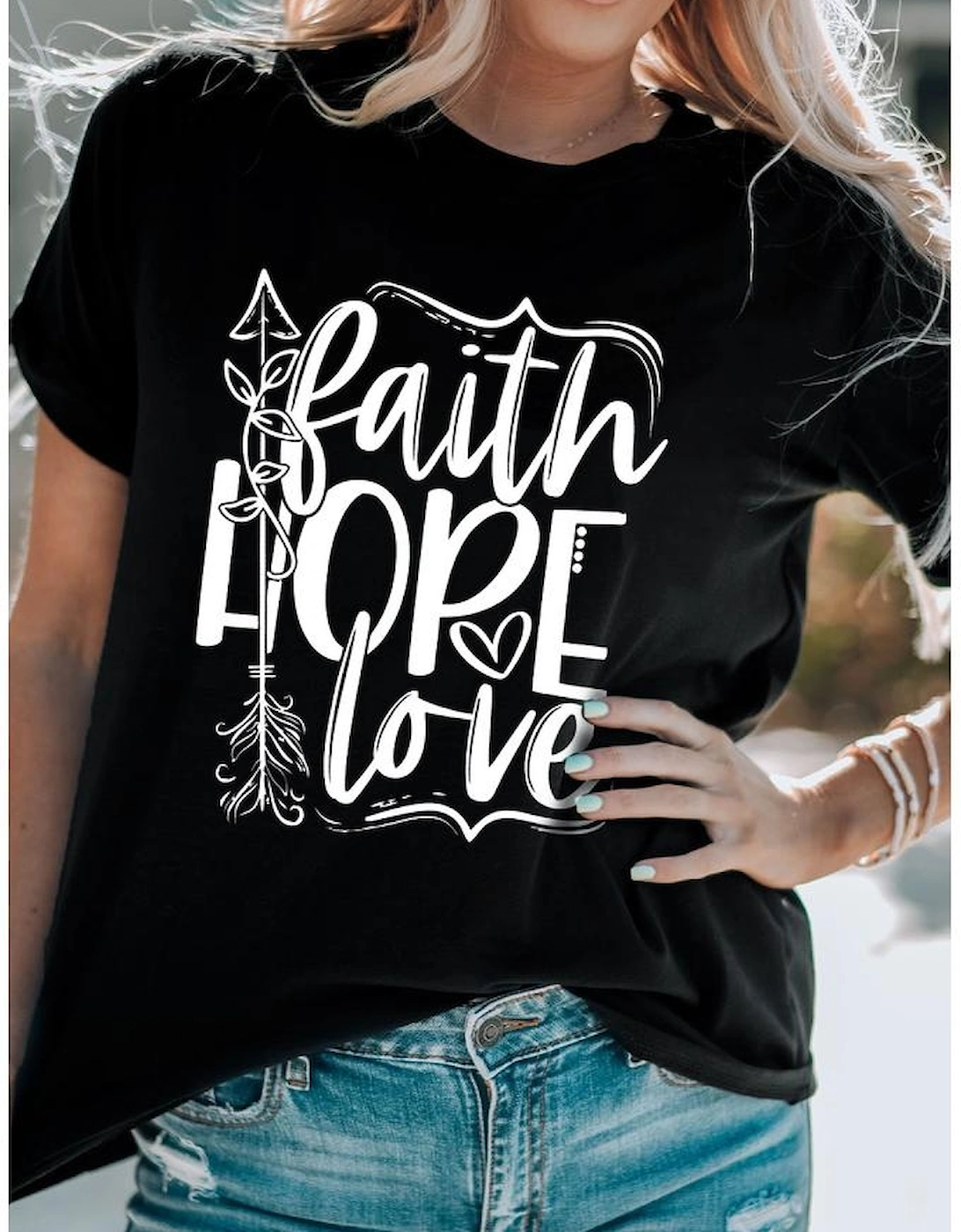 Black Faith Hope Love Graphic T Shirt