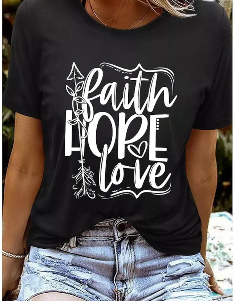 Black Faith Hope Love Graphic T Shirt