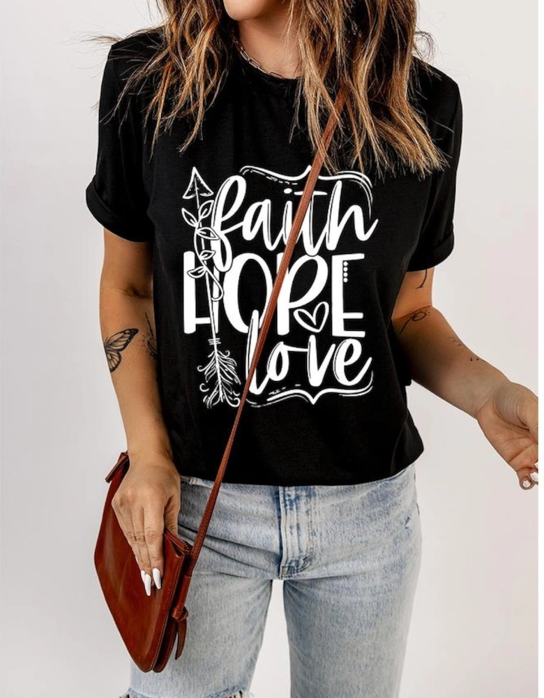 Black Faith Hope Love Graphic T Shirt