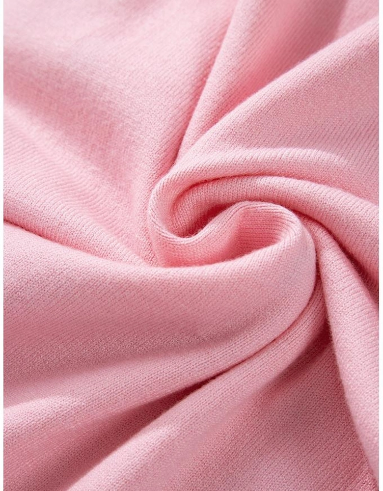 Pink Flower Pattern Short Sleeve Knitted Top