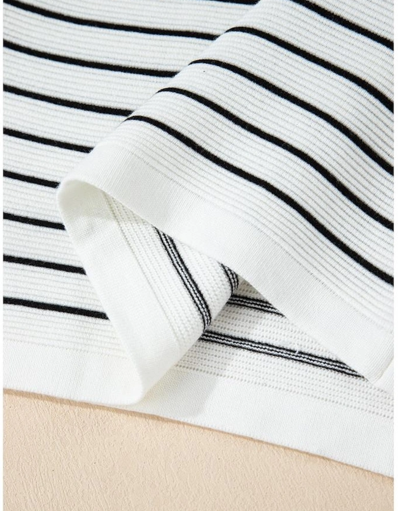 White Stripe Drawstring Hooded Loose Sweater T Shirt