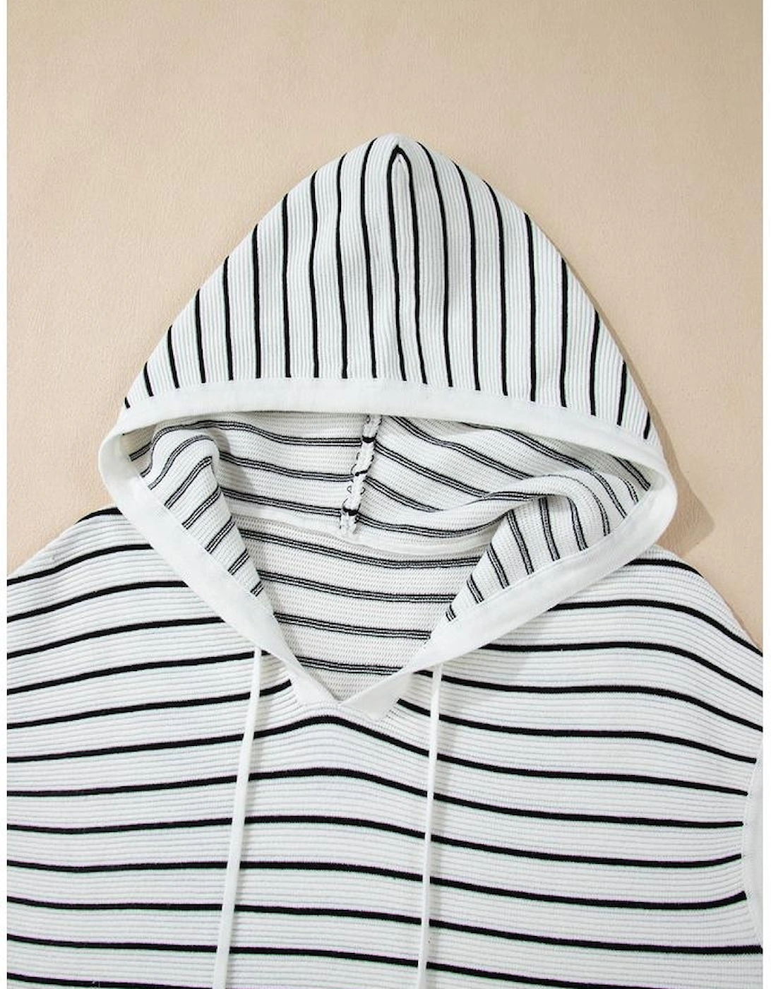 White Stripe Drawstring Hooded Loose Sweater T Shirt