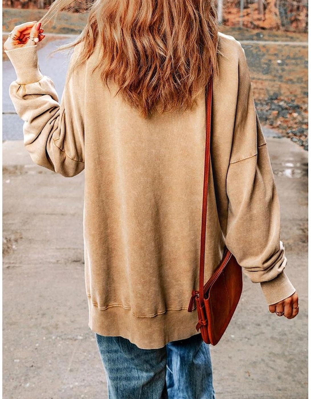 Khaki HOWDY FALL Pumpkin Print Split Hem Sweatshirt