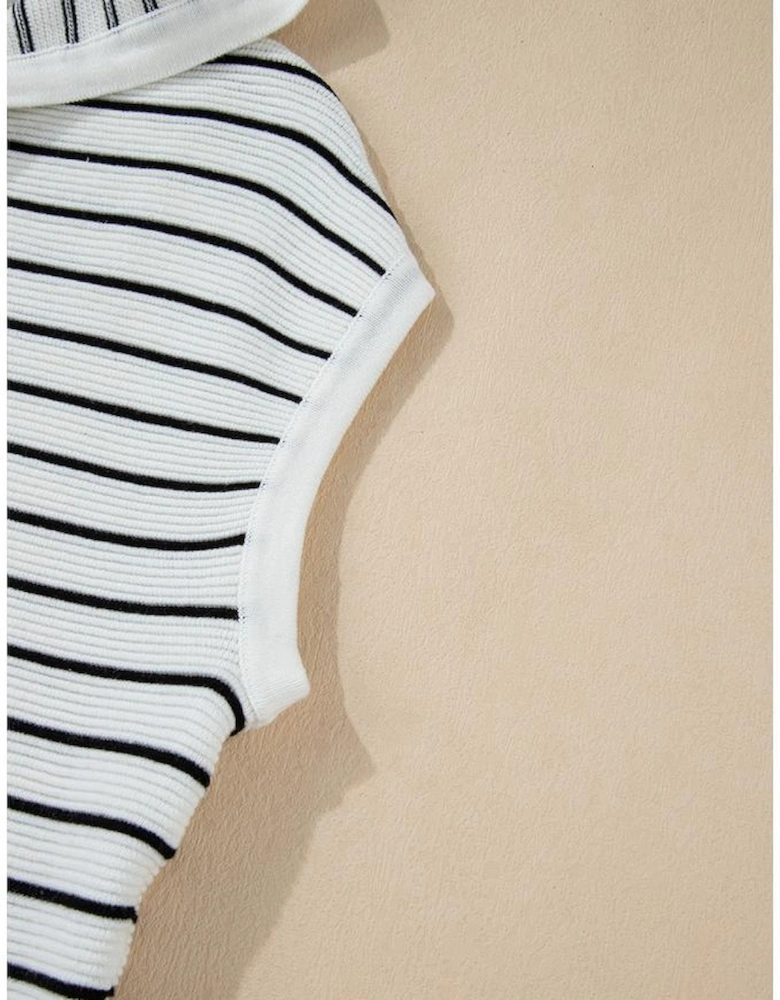 White Stripe Drawstring Hooded Loose Sweater T Shirt