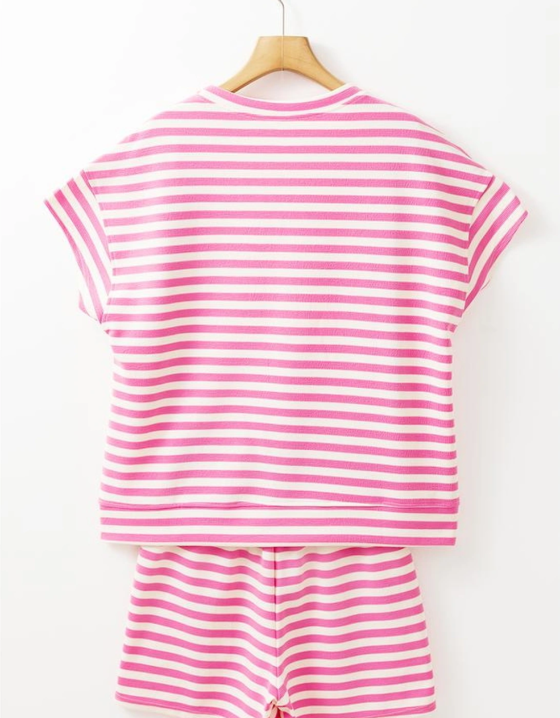 Rose Stripe Crew Neck T Shirt and Drawstring Shorts Set