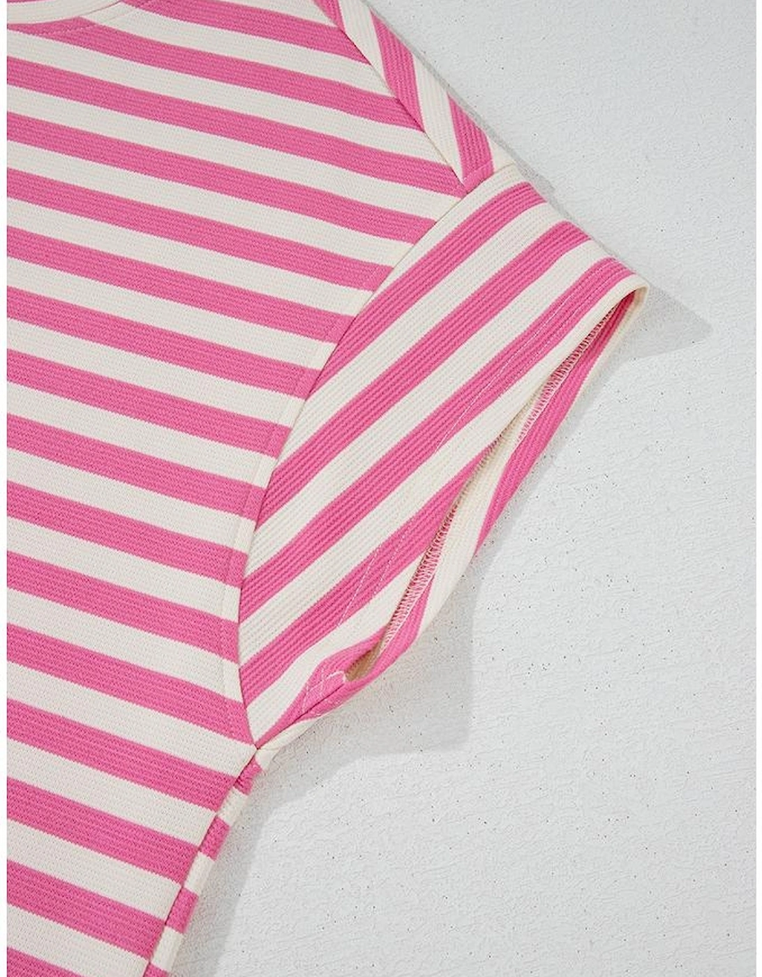 Rose Stripe Crew Neck T Shirt and Drawstring Shorts Set