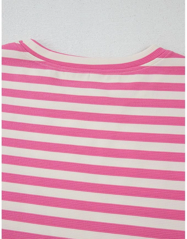 Rose Stripe Crew Neck T Shirt and Drawstring Shorts Set