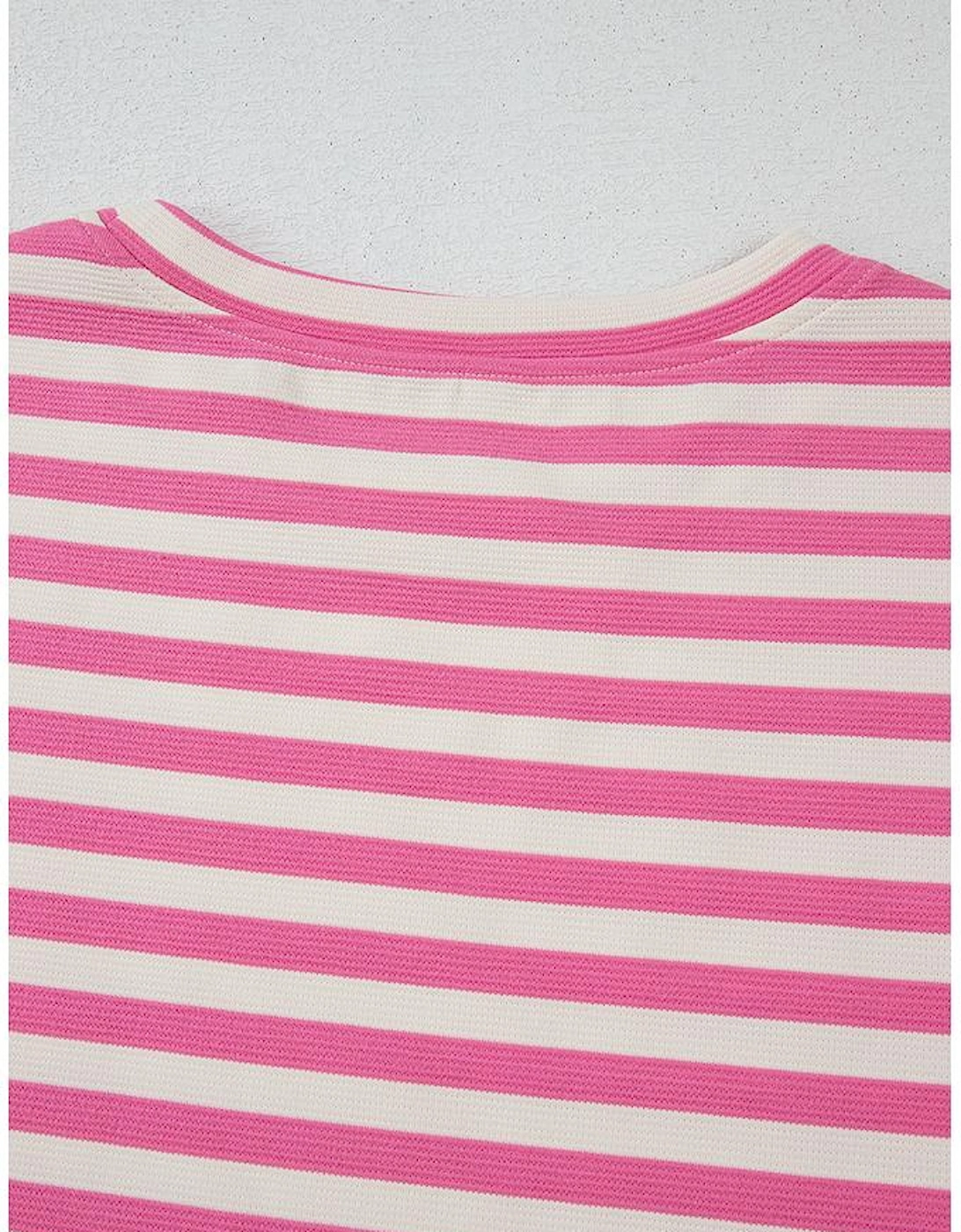 Rose Stripe Crew Neck T Shirt and Drawstring Shorts Set