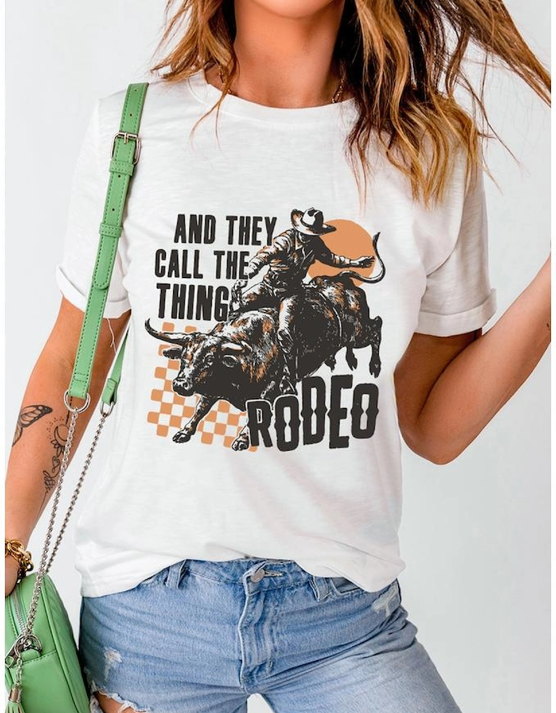 White AND THEY CALL THE THING RODEO Graphic Crewneck Tee