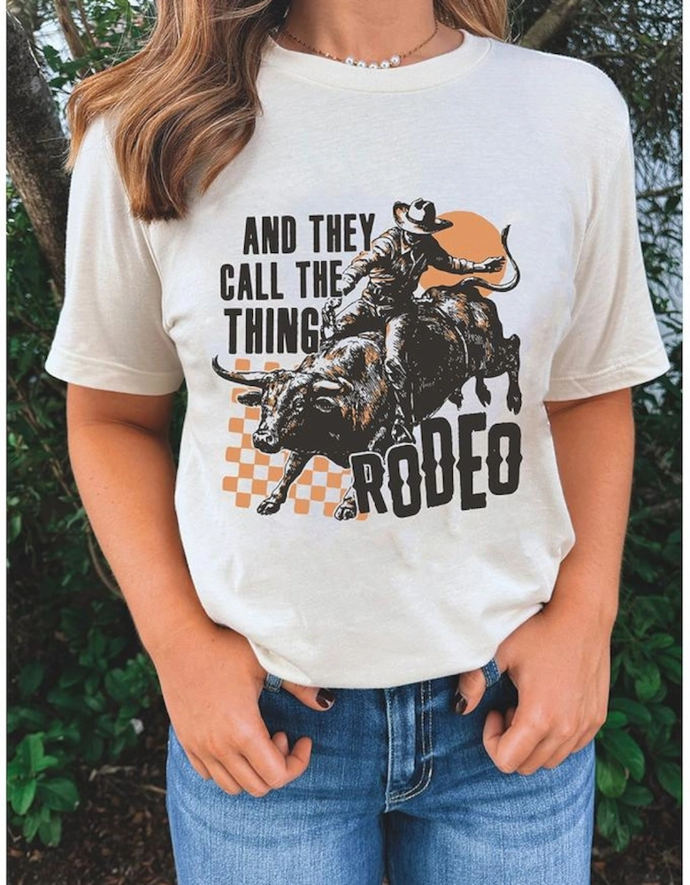 White AND THEY CALL THE THING RODEO Graphic Crewneck Tee