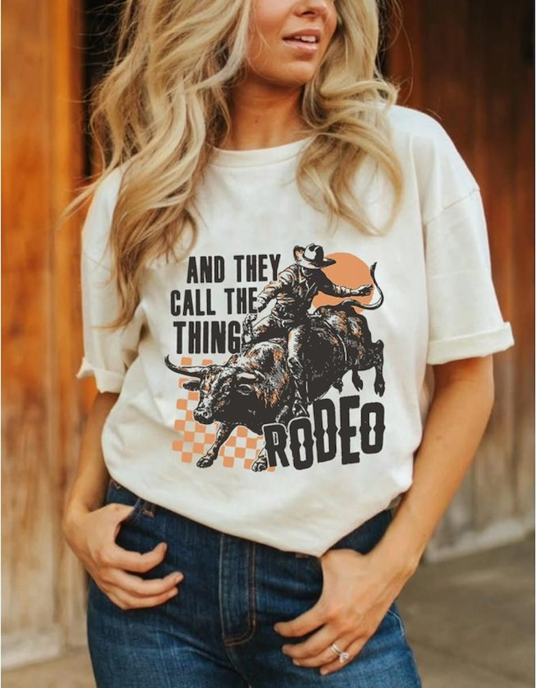 White AND THEY CALL THE THING RODEO Graphic Crewneck Tee