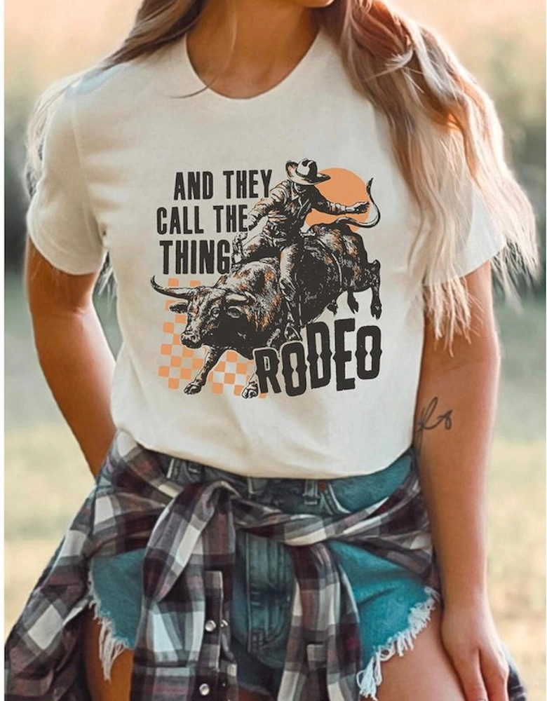 White AND THEY CALL THE THING RODEO Graphic Crewneck Tee