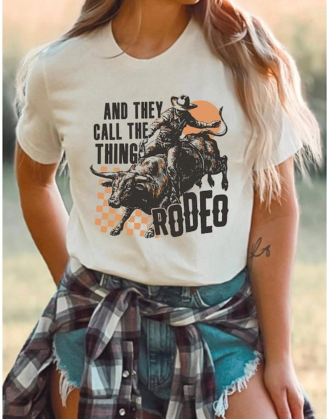 White AND THEY CALL THE THING RODEO Graphic Crewneck Tee, 8 of 7