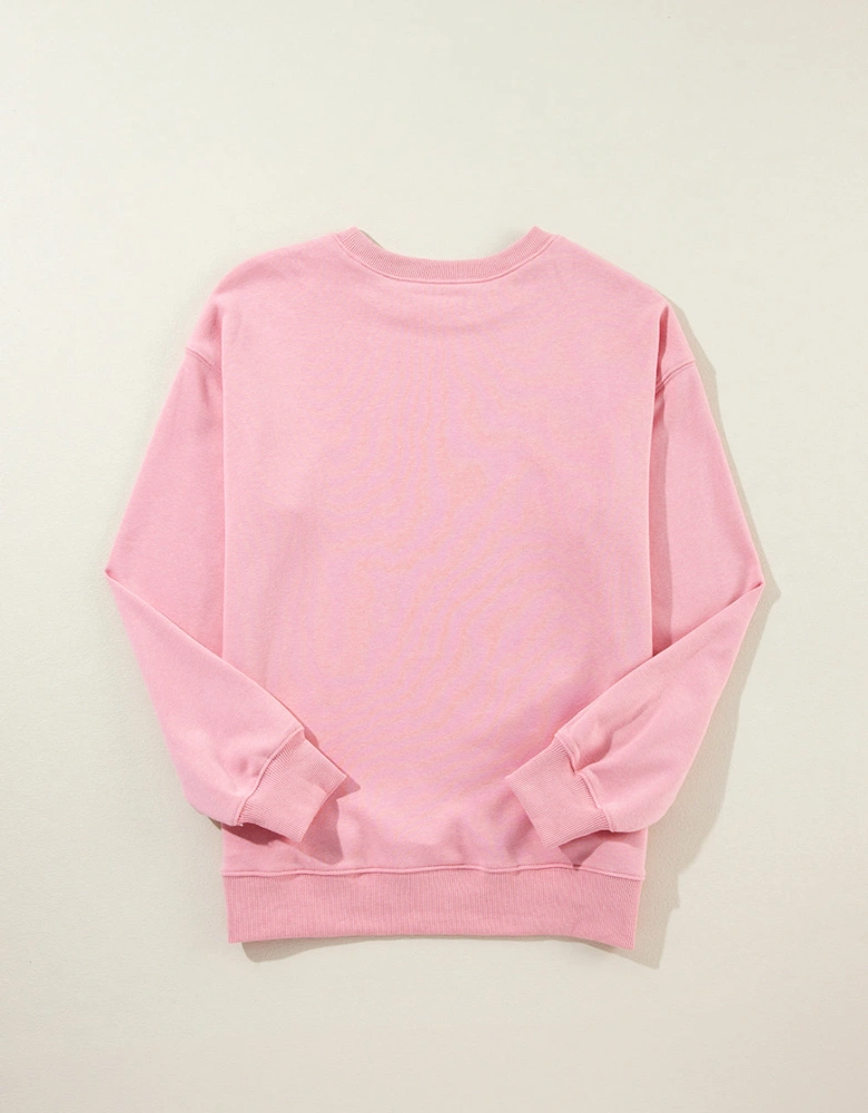Pink Solid Classic Crewneck Pullover Sweatshirt