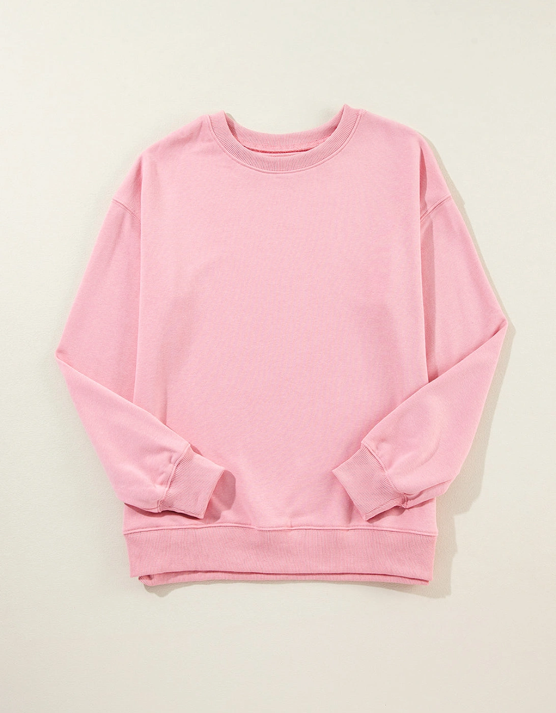 Pink Solid Classic Crewneck Pullover Sweatshirt