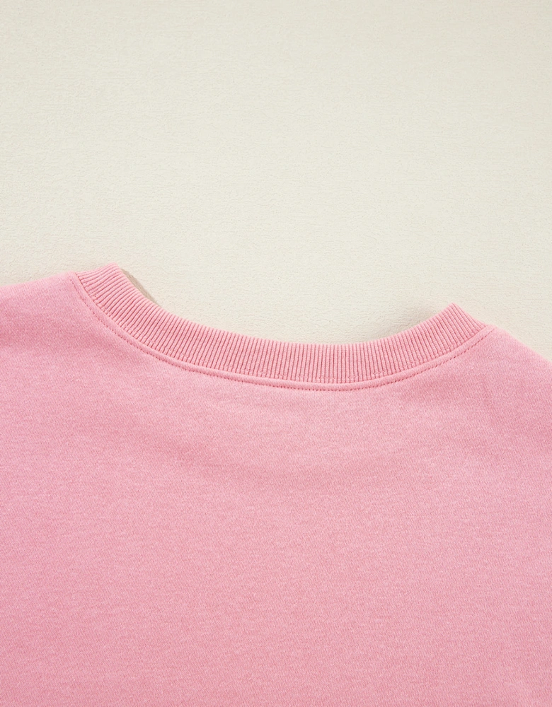 Pink Solid Classic Crewneck Pullover Sweatshirt