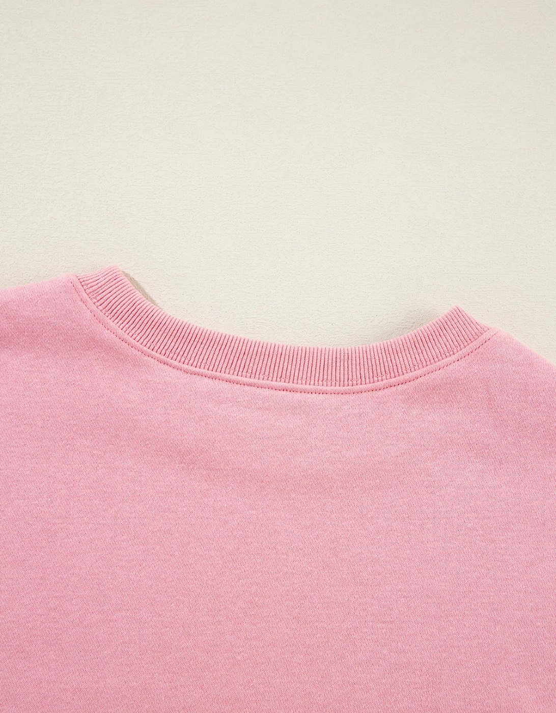 Pink Solid Classic Crewneck Pullover Sweatshirt