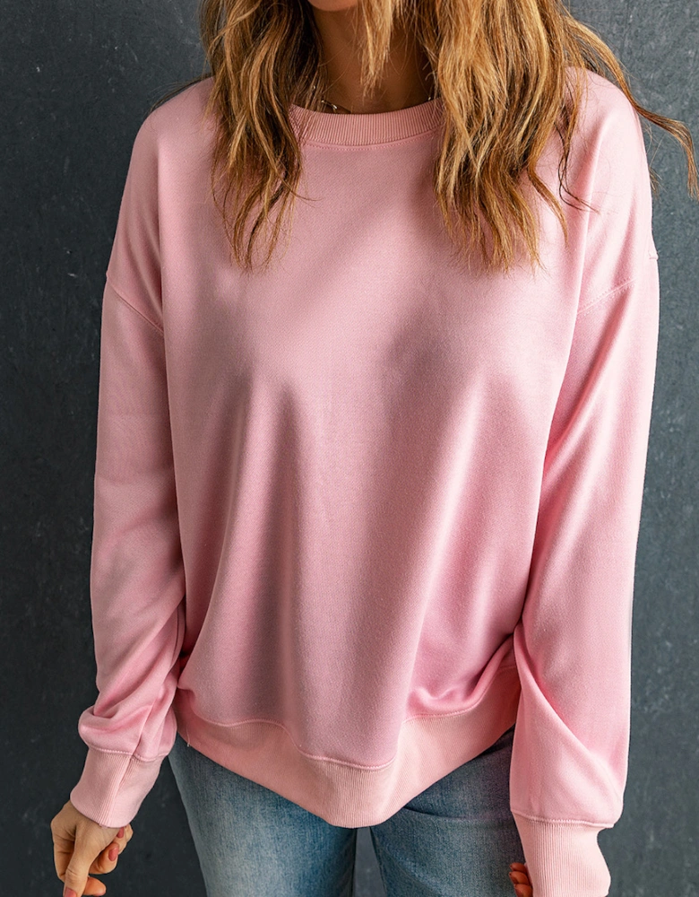 Pink Solid Classic Crewneck Pullover Sweatshirt