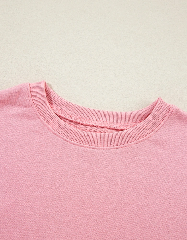 Pink Solid Classic Crewneck Pullover Sweatshirt