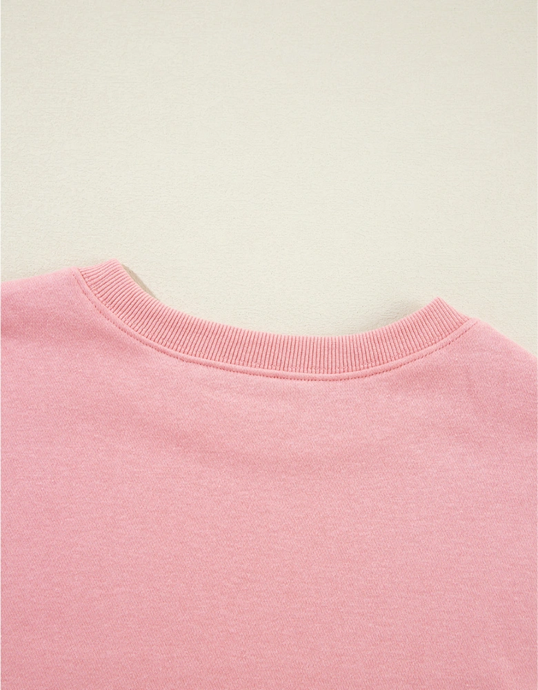 Pink Solid Classic Crewneck Pullover Sweatshirt