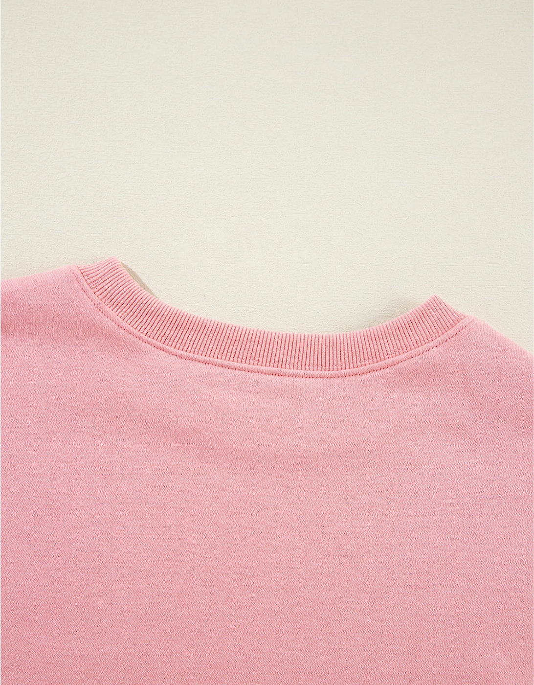Pink Solid Classic Crewneck Pullover Sweatshirt
