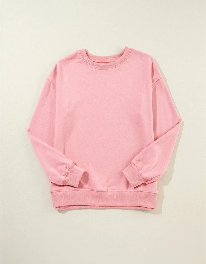 Pink Solid Classic Crewneck Pullover Sweatshirt