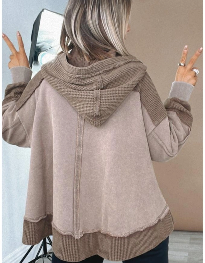 Goat Waffle Contrast Patchwork Plus Size Pocketed Hoodie