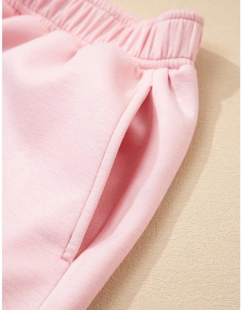 Light Pink Puff Sleeve Pearl Embellished Scallop Trim Top 2 Piece Skort Set