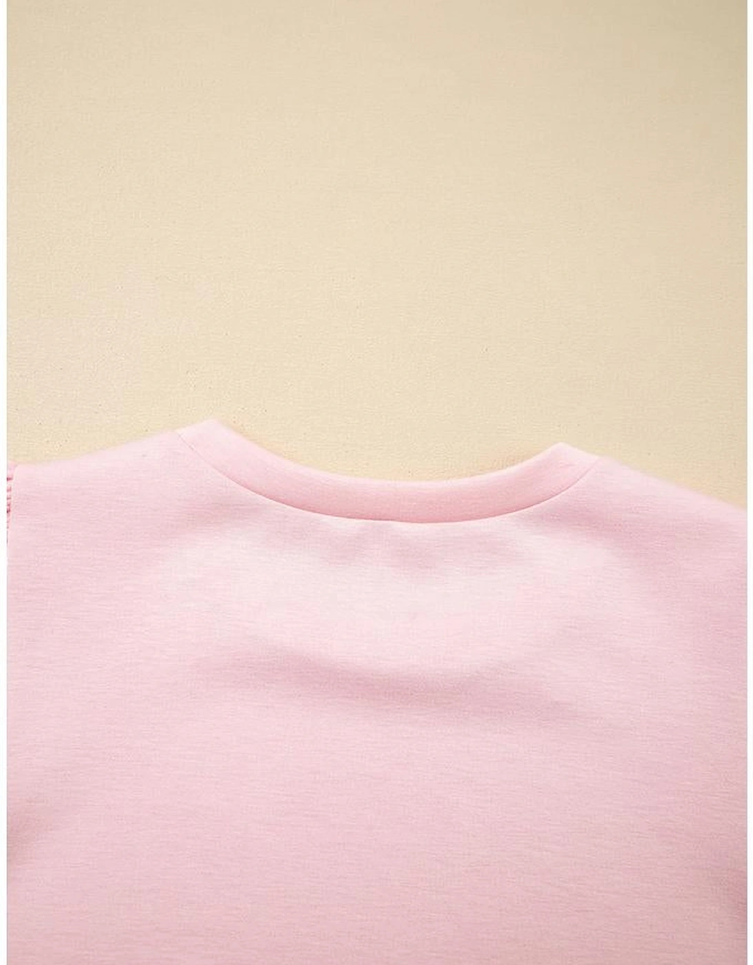 Light Pink Puff Sleeve Pearl Embellished Scallop Trim Top 2 Piece Skort Set