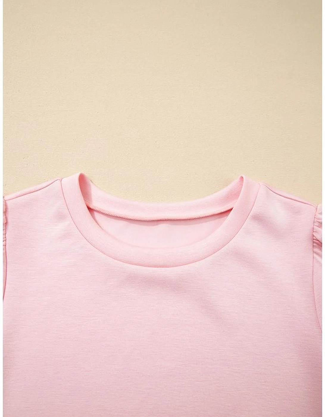 Light Pink Puff Sleeve Pearl Embellished Scallop Trim Top 2 Piece Skort Set