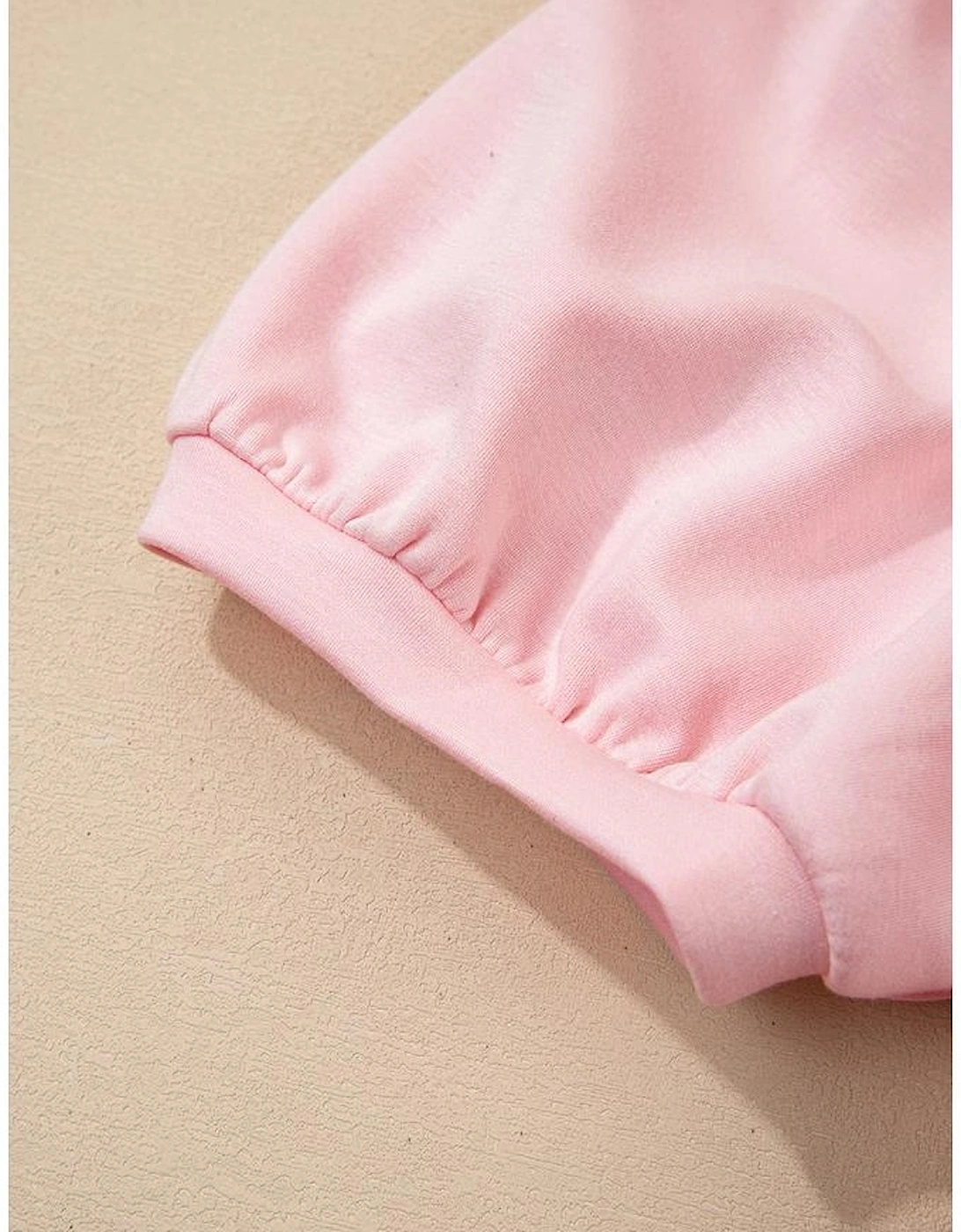 Light Pink Puff Sleeve Pearl Embellished Scallop Trim Top 2 Piece Skort Set