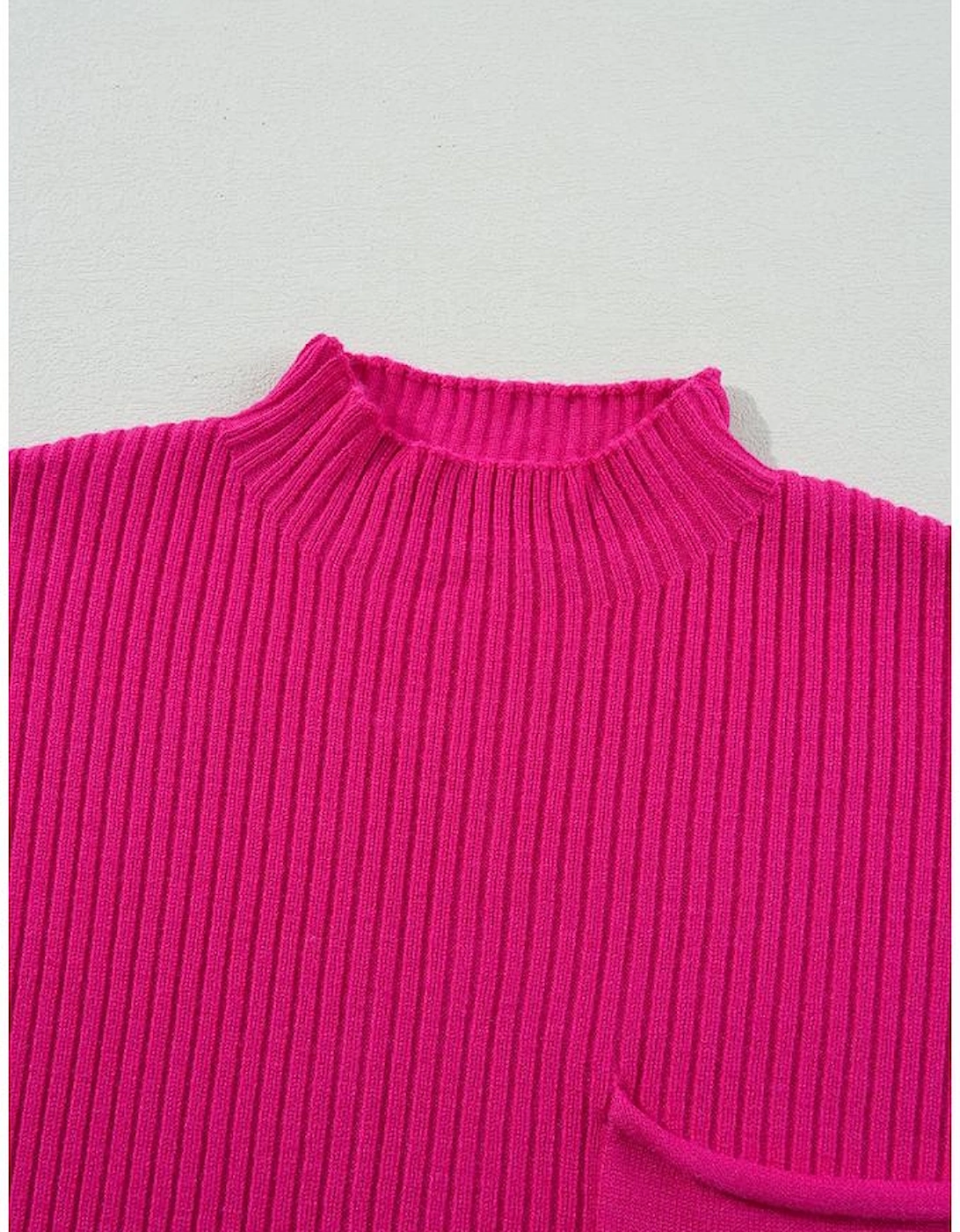 Rose Red Patch Pocket Ribbed Knit Short Sleeve Sweater, 16 of 15