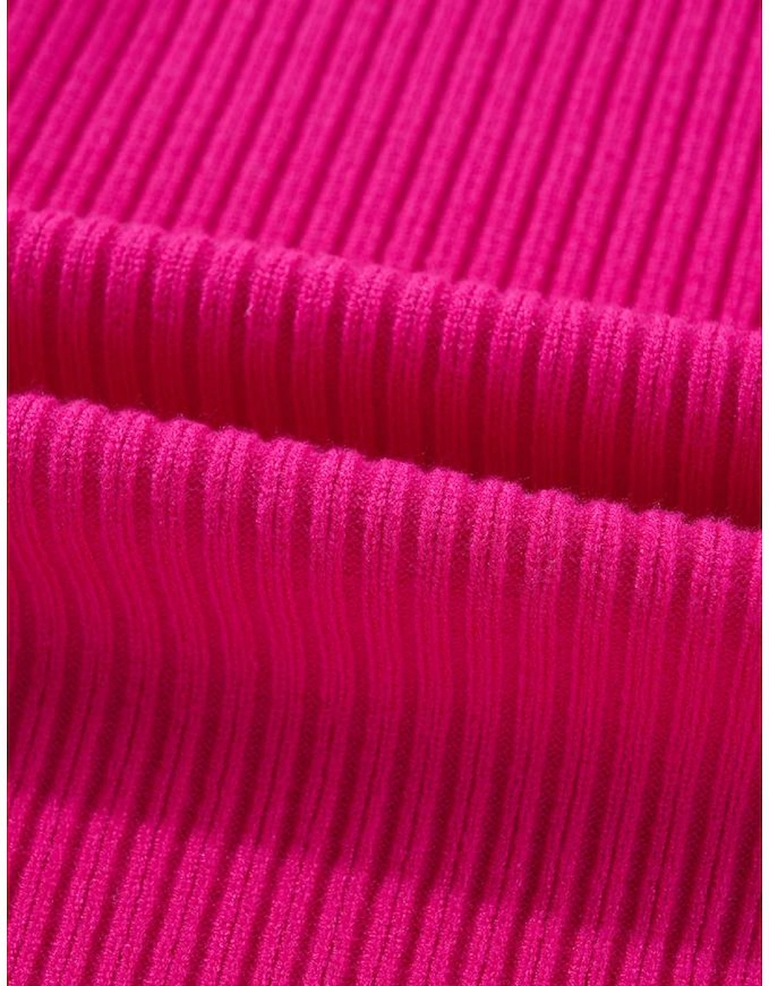 Rose Red Patch Pocket Ribbed Knit Short Sleeve Sweater