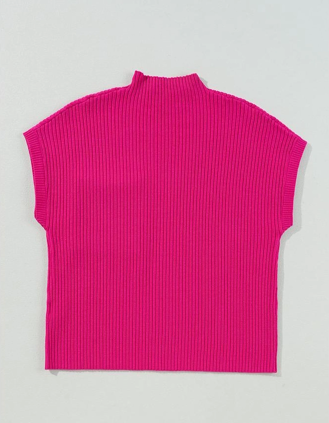 Rose Red Patch Pocket Ribbed Knit Short Sleeve Sweater
