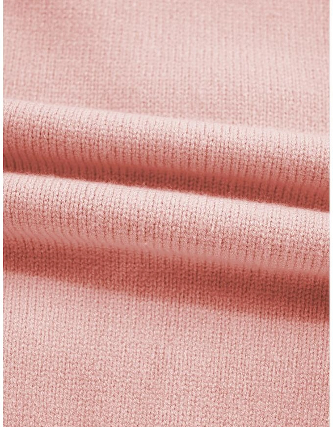 Light Pink Ruffled Bowknot Ribbed Trim Long Sleeve Sweater