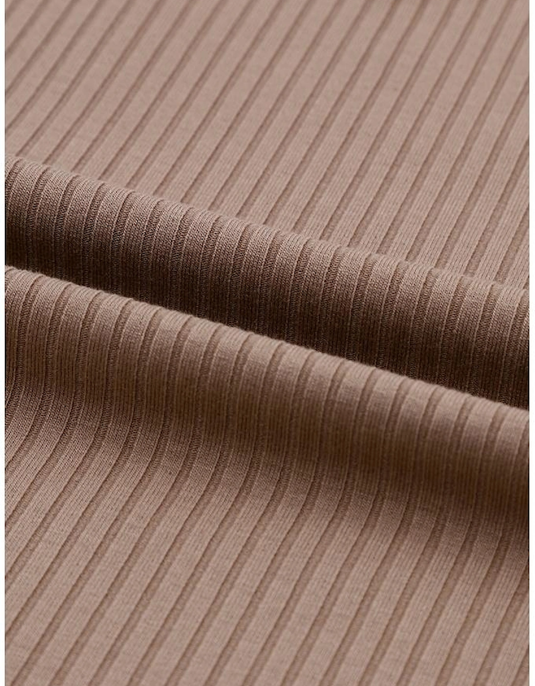 Khaki Ribbed Knit Patched Chest Pocket V Neck Top