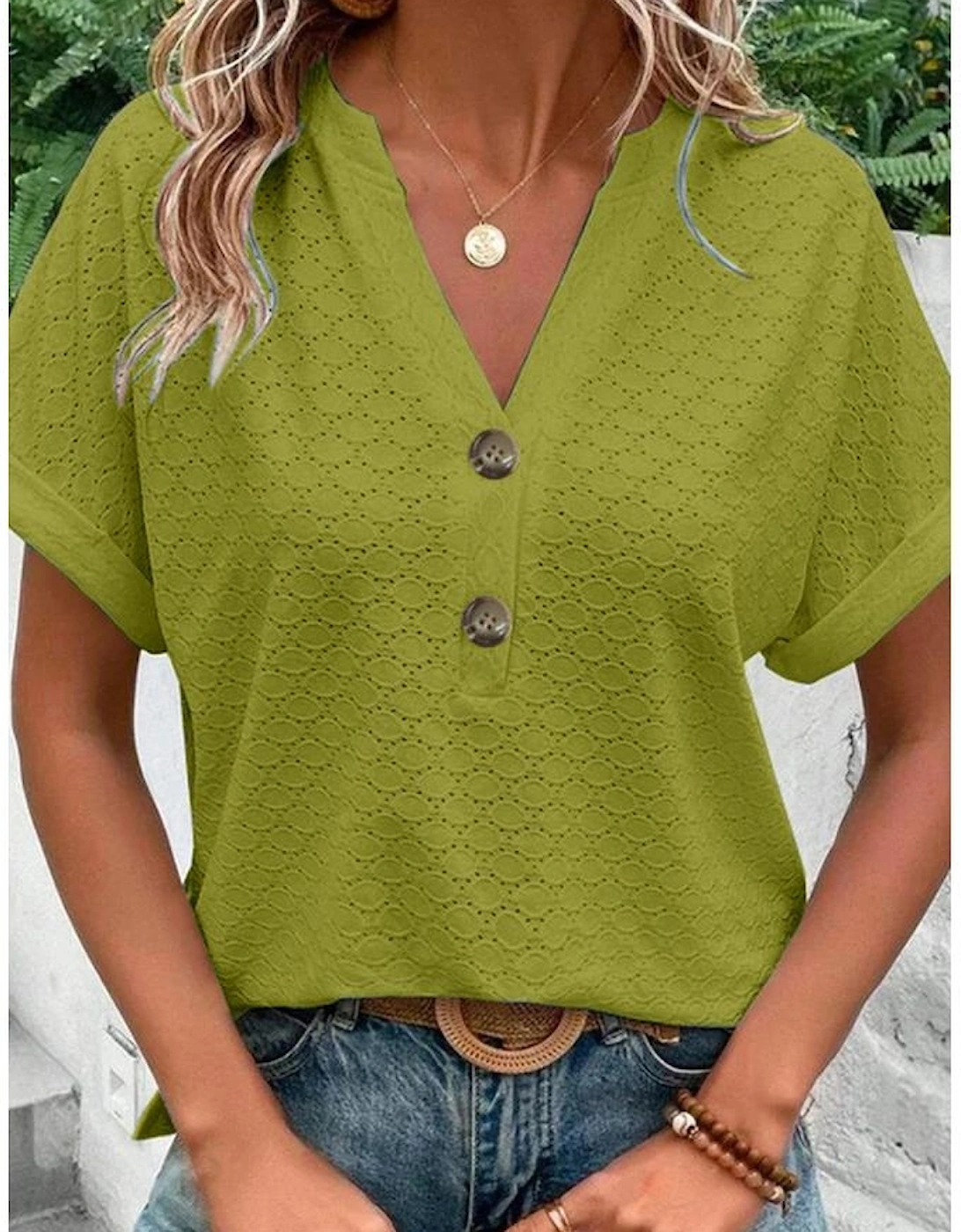 Azura Exchange Button-Accent Notch Neck Top, 3 of 2