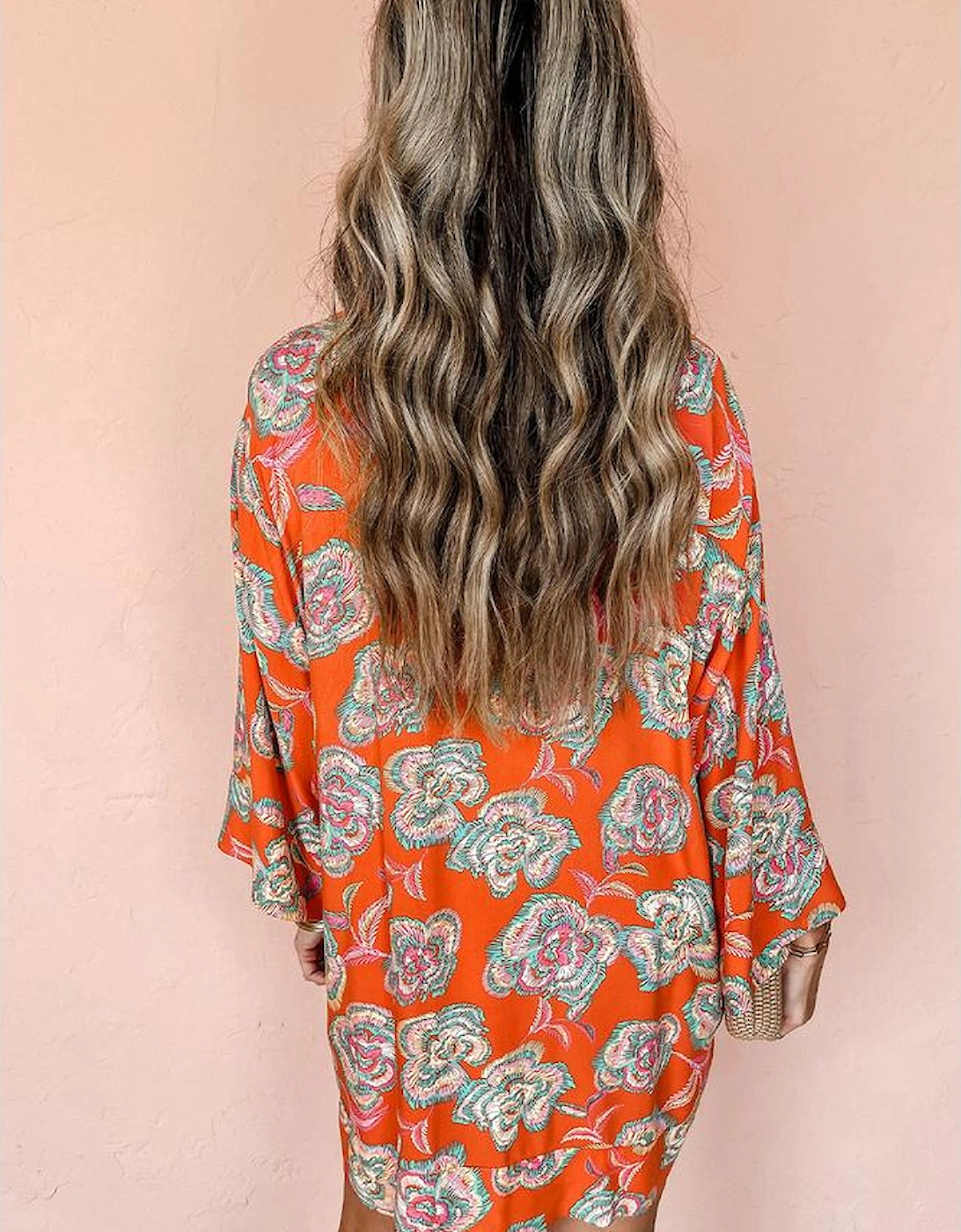 Red Floral Print Lapel Collar Loose Shirt Mini Dress