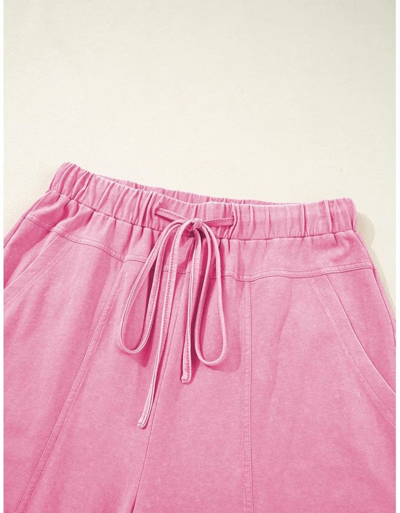 Bonbon Mineral Wash Exposed Seam Drawstring High Waist Wide Leg Cargo Pants